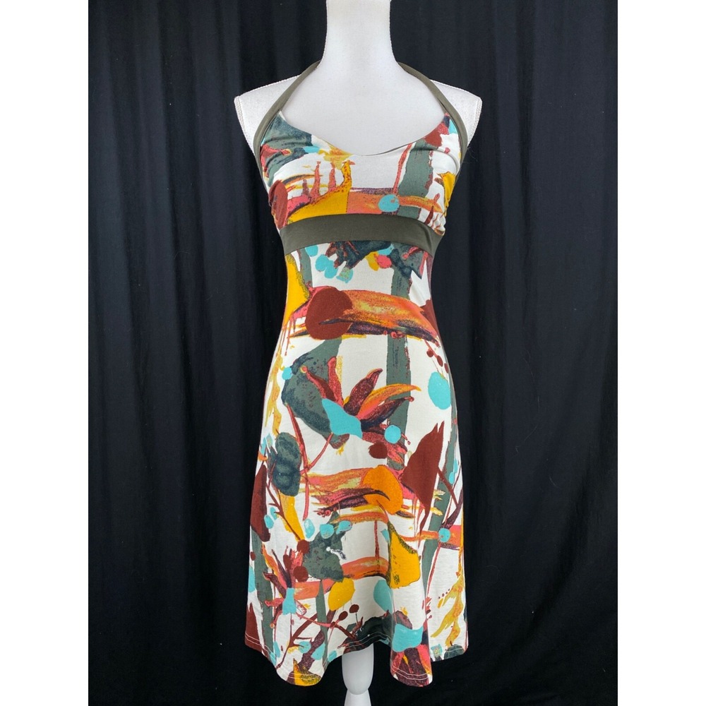Patagonia Sz S Iliana‎ Halter Dress Built-In Bra Organic Cotton Artsy Abstract